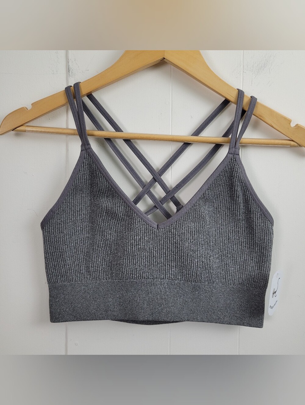 Aerie Large Grey Ribbed Strappy Sports Bra